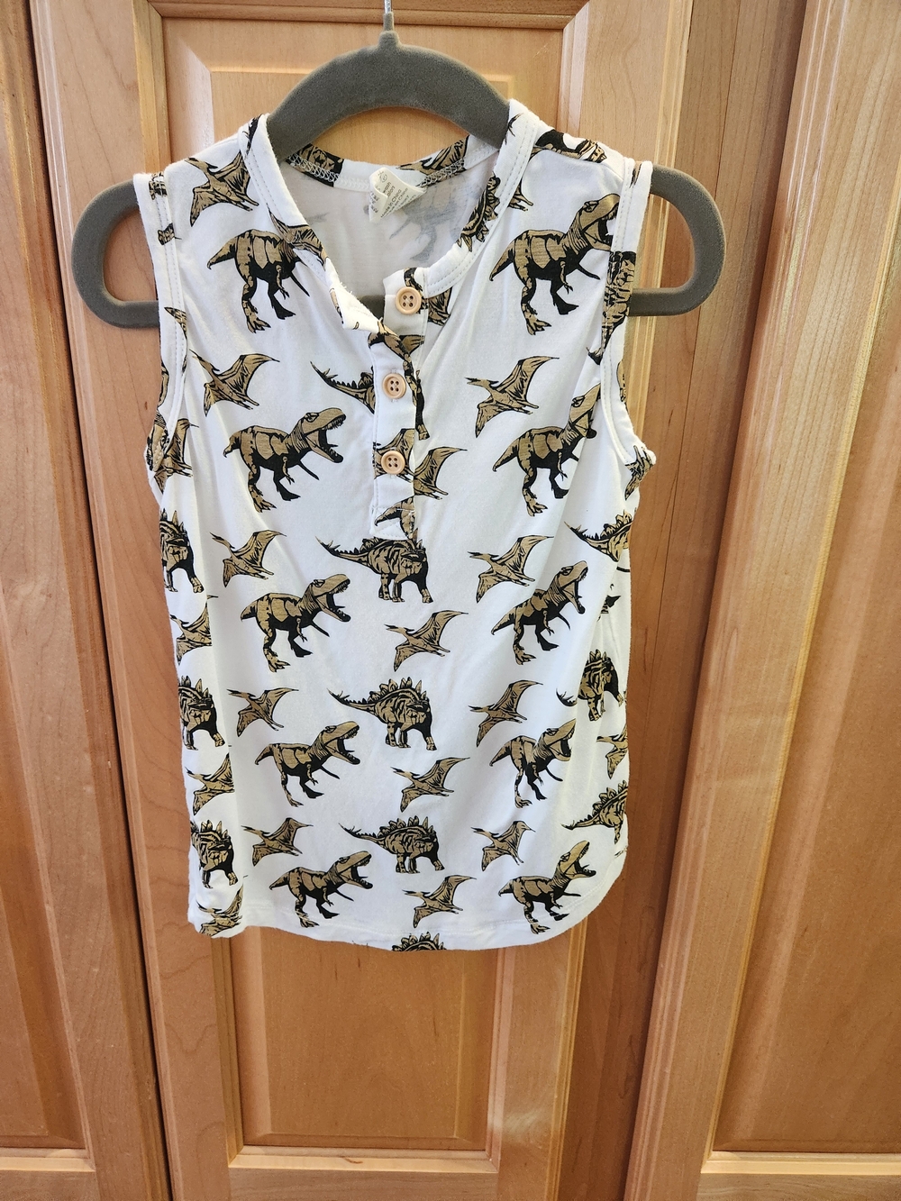kate quinn White Tank Top with Tan Dinosaur Print